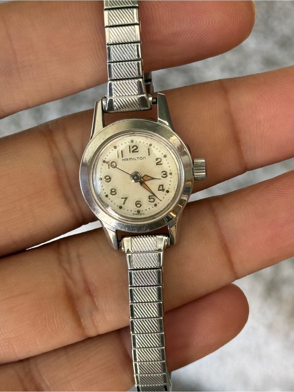 Hamilton vintage self winding 1960s Ladies Silver Watch with Cream Dial